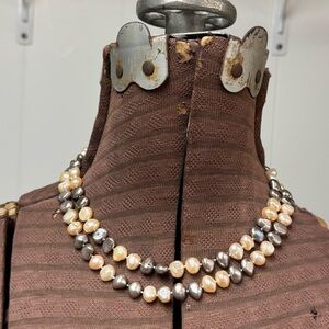 Vintage Multi-Strand Genuine Pearl Necklace Hand Knotted Sterling Silver Clasp